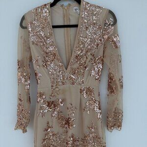 Jessa Deep V Mini Dress in rose gold